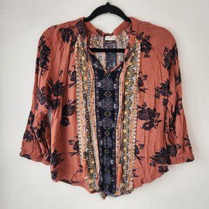 Mason & Belle Stitch Fix Cassey Tassel Tie Boho Peasant Tunic Top Shirt M
